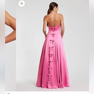 Mac Duggal Pink Strapless Satin Gown With Bow Details